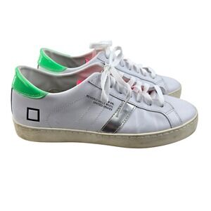 DATE Beverly Hills Sneakers White Leather Silver Green Accent Women US 6.5 EU 37